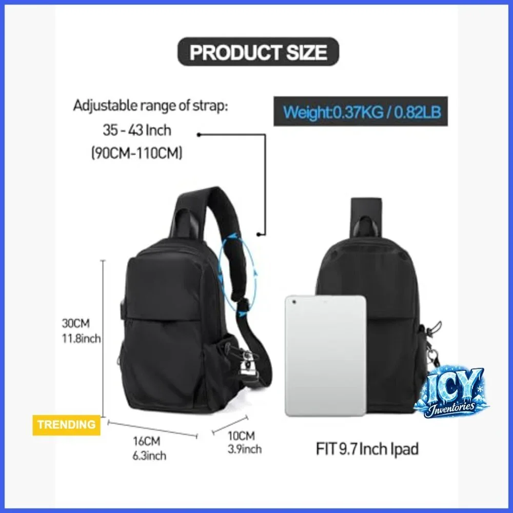 Lightweight Nylon Sling Backpack with USB Charger Port for Hiking Travel
